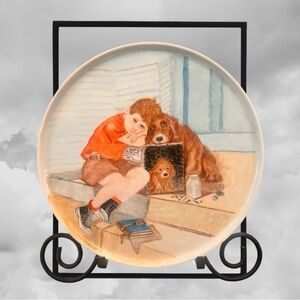 Vintage Hand Painted Plate, art by Francis Tipton Hunter I. BOY AND DOG VINTAGE